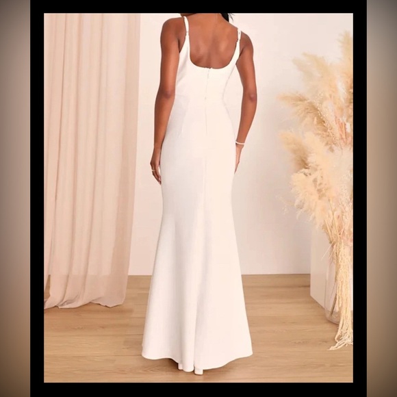 Lulus Dress White Infinite Glory Maxi Strappy V Neck Wedding Boho Women’s Sz L - Picture 4 of 10